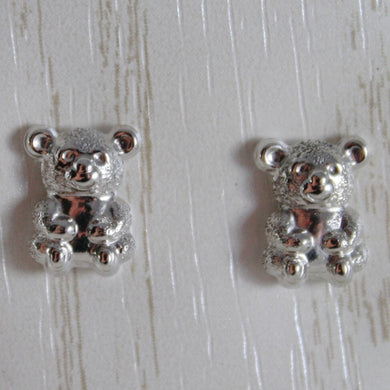 18k white gold earrings with mini satin bear bears for kids child, made in Italy.