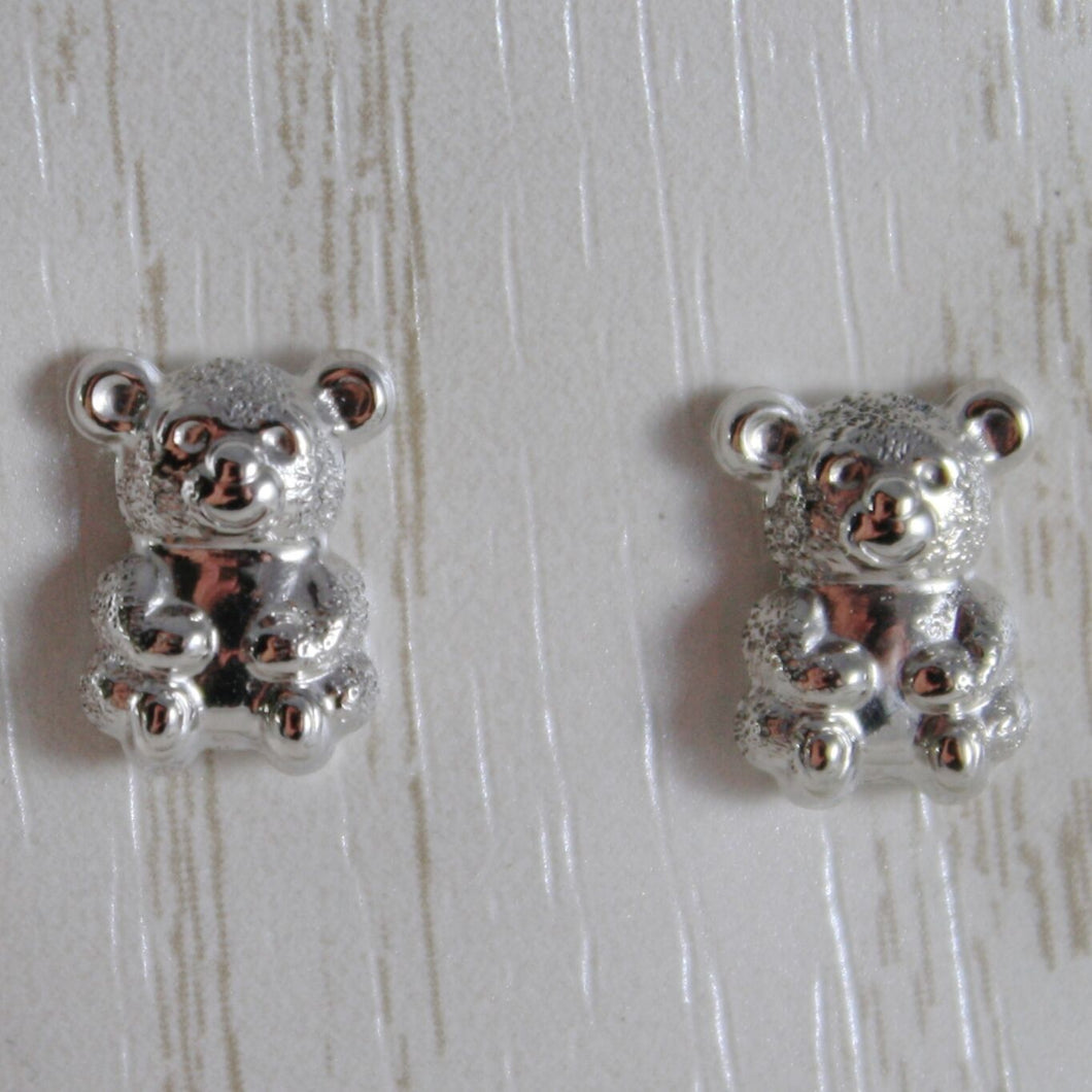 18k white gold earrings with mini satin bear bears for kids child, made in Italy