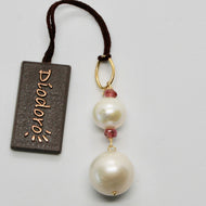 SOLID 18K YELLOW GOLD PENDANT WITH WHITE FW PEARL AND TOURMALINE MADE IN ITALY.