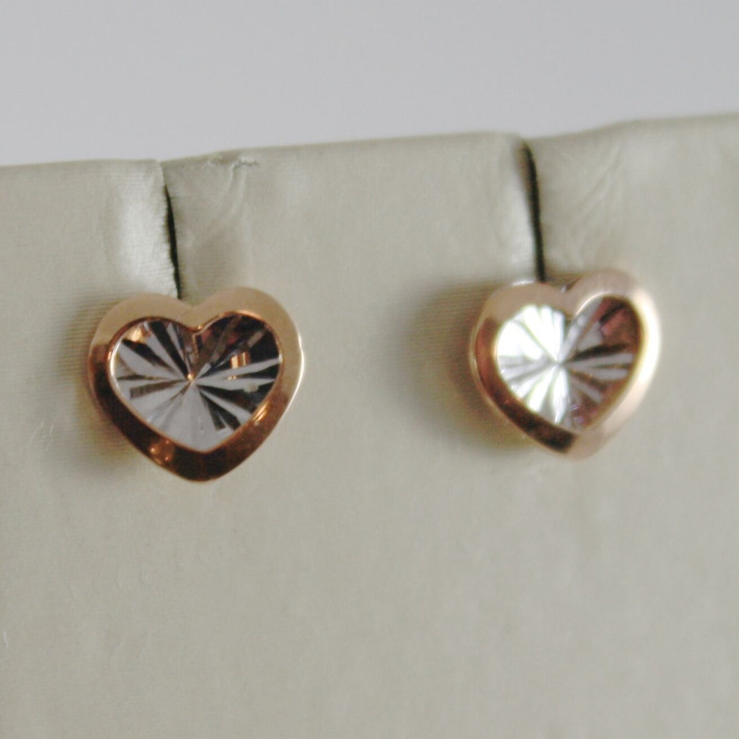 18k white pink gold heart earrings finely worked, double rays star made in Italy.