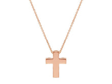 Load image into Gallery viewer, 18k rose gold yellow gold necklace with rolo cable chain and squared Cross.
