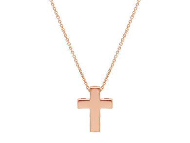 18k rose gold yellow gold necklace with rolo cable chain and squared Cross.