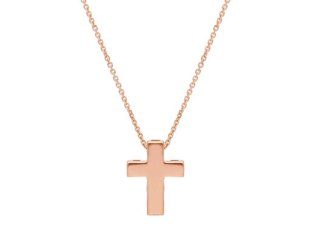 18k rose gold yellow gold necklace with rolo cable chain and squared Cross.