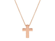 18k rose gold yellow gold necklace with rolo cable chain and squared Cross.
