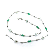 Load image into Gallery viewer, 18k white gold 16.5&quot; necklace faceted 6mm aquamarine disc round green chalcedony.
