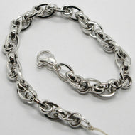 18k white gold bracelet alternate finely worked twisted braided oval rolo link.