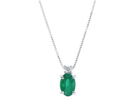 18k white gold necklace oval 0.4ct emerald & diamond pendant, venetian chain.