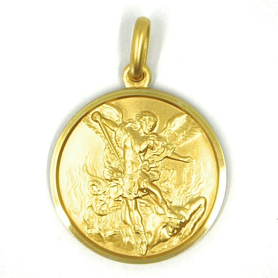 SOLID 18K YELLOW GOLD SAINT MICHAEL ARCHANGEL 21 MM MEDAL, PENDANT MADE IN ITALY.