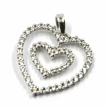 Load image into Gallery viewer, SOLID 18K WHITE GOLD PENDANT DOUBLE HEART WITH CUBIC ZIRCONIA, 18mm, 0.7 inches.
