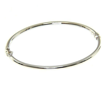 18K WHITE GOLD BRACELET RIGID BANGLE, 2.8mm ROUNDED TUBE SMOOTH, SAFETY CLOSURE.