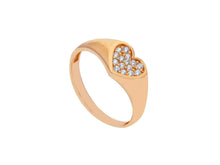 Load image into Gallery viewer, 18k rose gold band chevalier zirconia ring, central 9mm heart.
