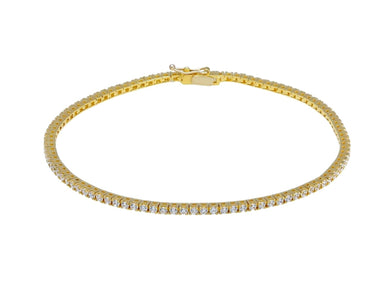 18K YELLOW GOLD TENNIS BRACELET WHITE 2mm CUBIC ZIRCONIA ROUND CUT, 18cm, 7.1