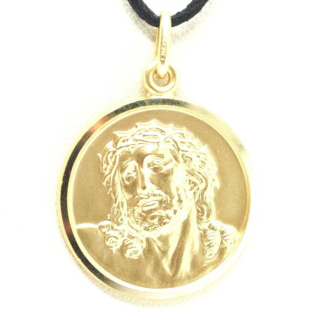 18k yellow gold Ecce Homo, Jesus Christ face medal pendant very detailed made in Italy, 21 mm