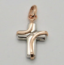 Load image into Gallery viewer, 18k white and pink rose gold cross stylized very luster made in italy 1 inches
