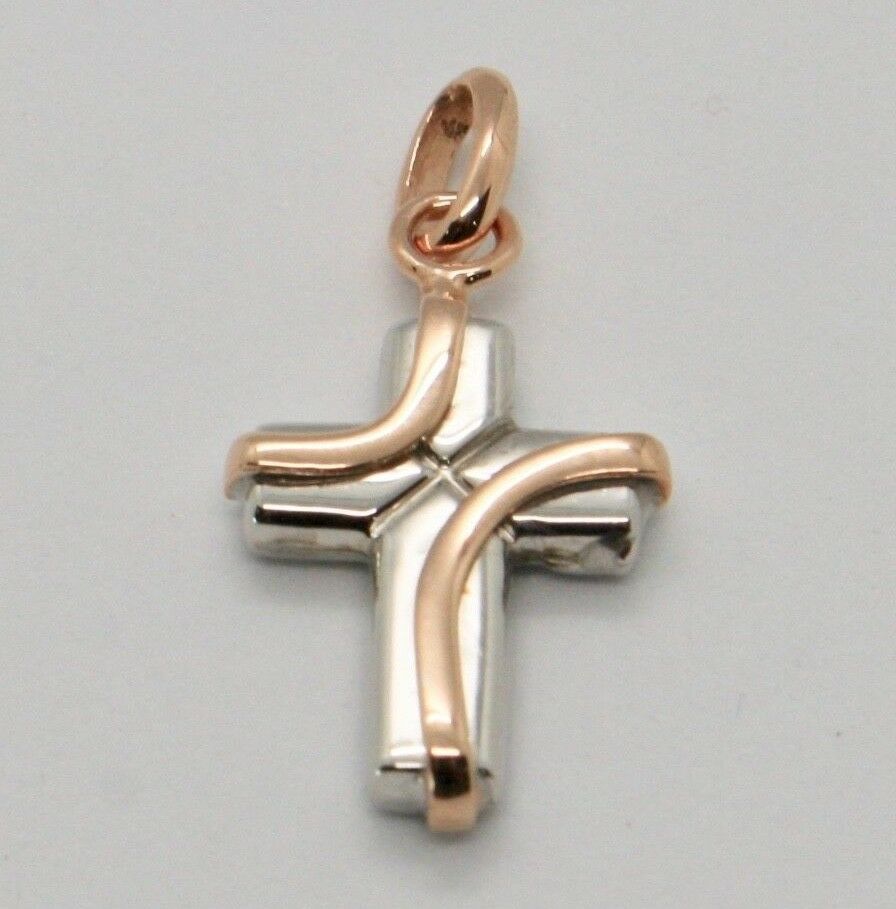 18k white and pink rose gold cross stylized very luster made in italy 1 inches