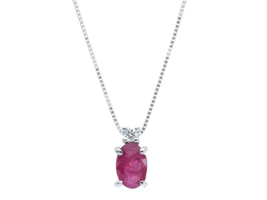 18k white gold necklace oval 0.5ct red ruby & diamond pendant, venetian chain.