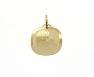 18K YELLOW GOLD PENDANT SQUARE MEDAL MARY & JESUS 15 MM ENGRAVABLE MADE IN ITALY.