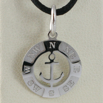 18k white gold mini 13 mm wind rose compass charm pendant, anchor, made in Italy.