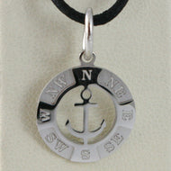 18k white gold mini 13 mm wind rose compass charm pendant, anchor, made in Italy.
