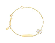 18k yellow gold kid child girl baby bracelet enamel cat and plate rolo chain.