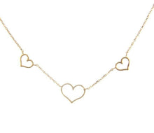 Load image into Gallery viewer, 18K ROSE GOLD SQUARE ROLO CHAIN NECKLACE, 18 INCHES, 3 HEARTS, MADE IN ITALY.

