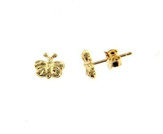 18K YELLOW GOLD EARRINGS MINI BUTTERFLY, SATIN FOR KIDS CHILD MADE IN ITALY