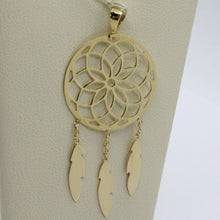 Load image into Gallery viewer, 18K YELLOW GOLD DREAMCATCHER PENDANT, FEATHER, MADE IN ITALY, 1.8 INCHES, 45 MM.
