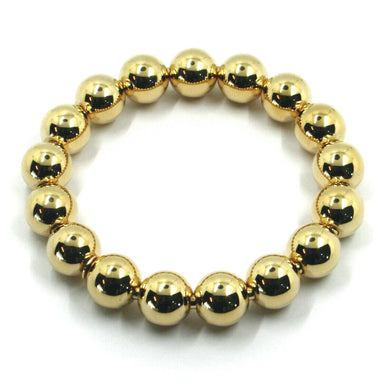 18k yellow gold bracelet, semirigid, elastic, big 10 mm smooth balls spheres.