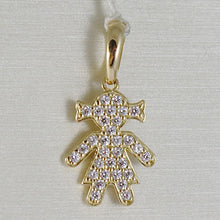 Load image into Gallery viewer, 18k yellow gold girl charm pendant smooth luminous bright zirconia.
