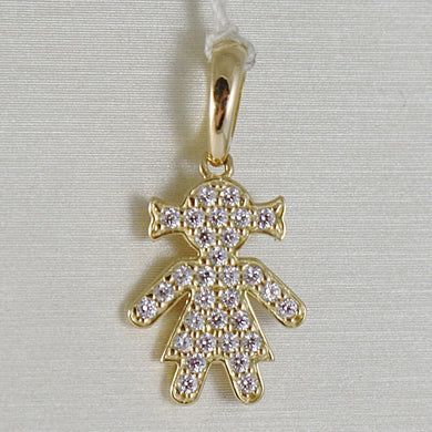 18k yellow gold girl charm pendant smooth luminous bright zirconia.