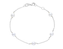 Load image into Gallery viewer, 18k white gold bracelet, rolo 1mm chain alternate white small pearls 5mm
