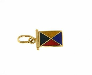 18k yellow gold nautical glazed flag letter z pendant charm medal enamel Italy.