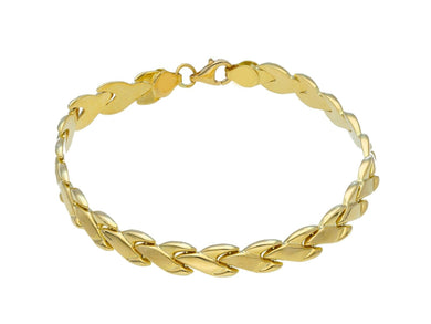 18K YELLOW GOLD FLAT ALTERNATE 7mm ONDULATE SMOOTH AND SATIN FLOWERS BRACELET.