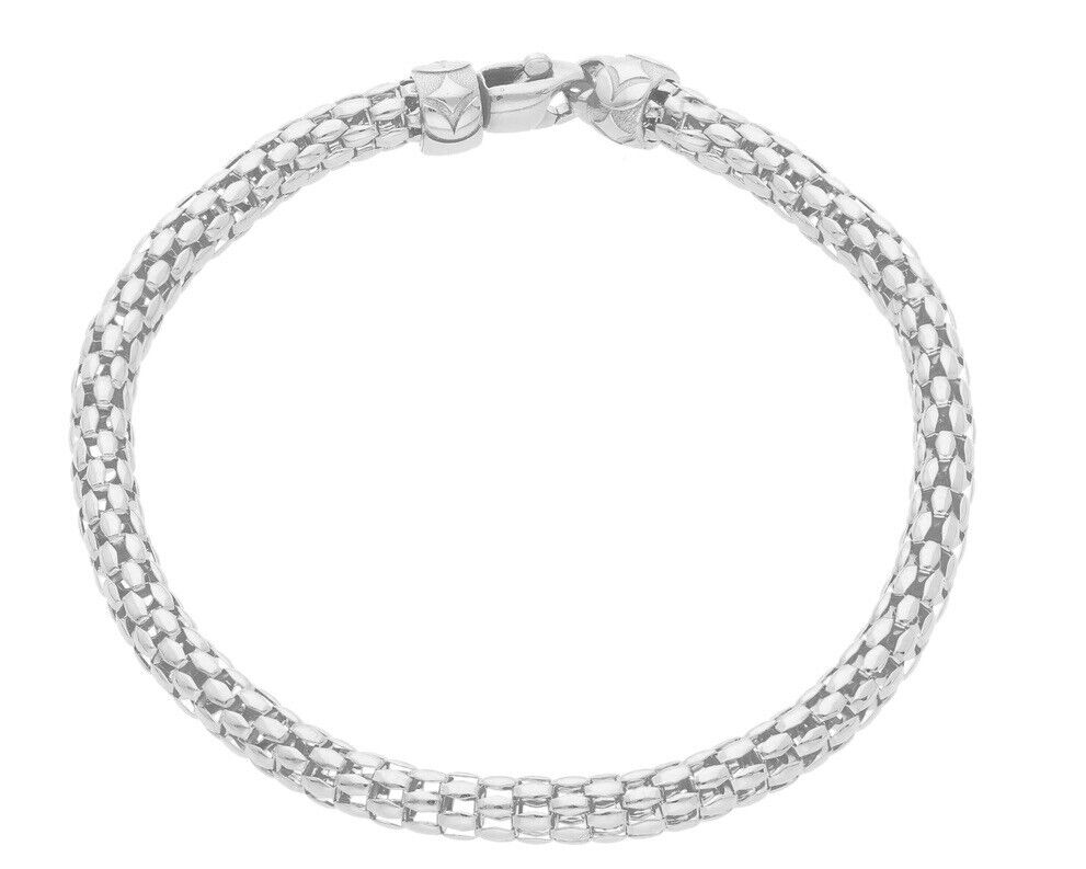 18k white gold basket rounded 4.5mm tubular basket popcorn bracelet, 20cm, 7.9