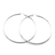 18k white gold round circle earrings diameter 50 mm, width 2 mm, made in Italy.