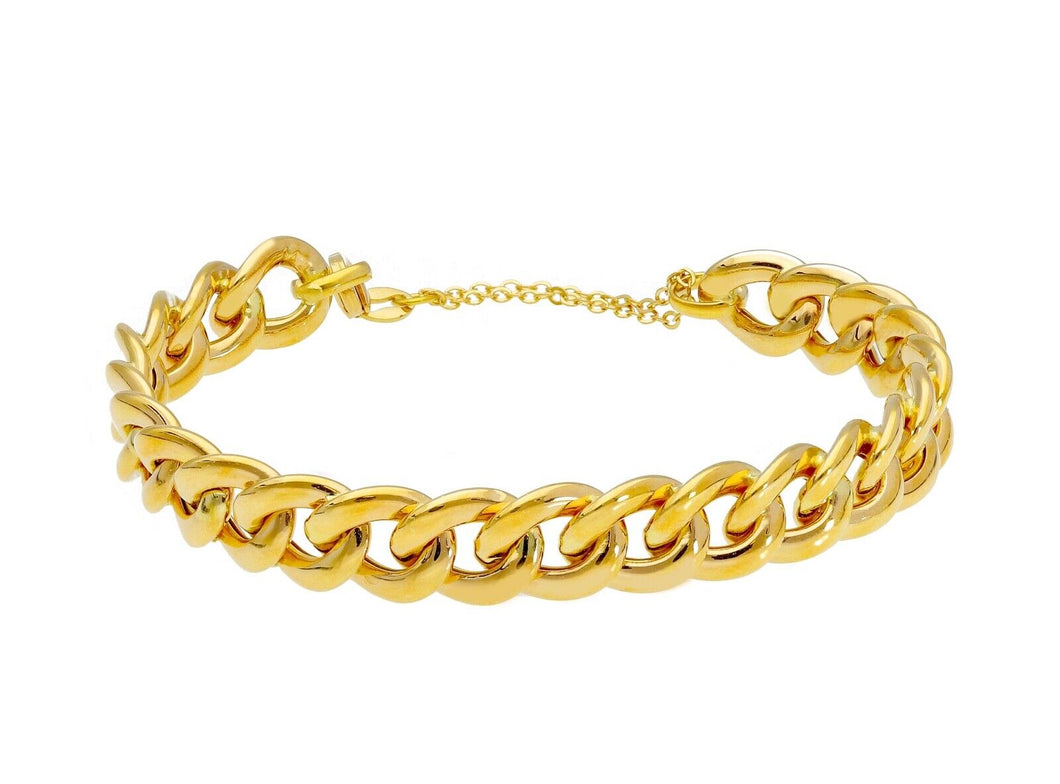 18K YELLOW GOLD RIGID BANGLE 9mm GOURMETTE CURB BRACELET, SMOOTH, BRIGHT.