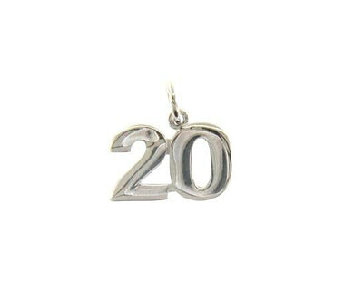18k white gold number 20 twenty small pendant charm, 0.4