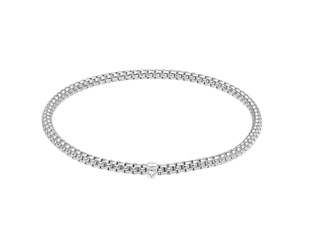 18k white gold elastic bracelet, basket popcorn tube width 3mm 0.12