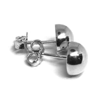 Load image into Gallery viewer, 18k white gold earrings, half sphere, diameter 8 mm, 0.31&quot;, made in Italy.
