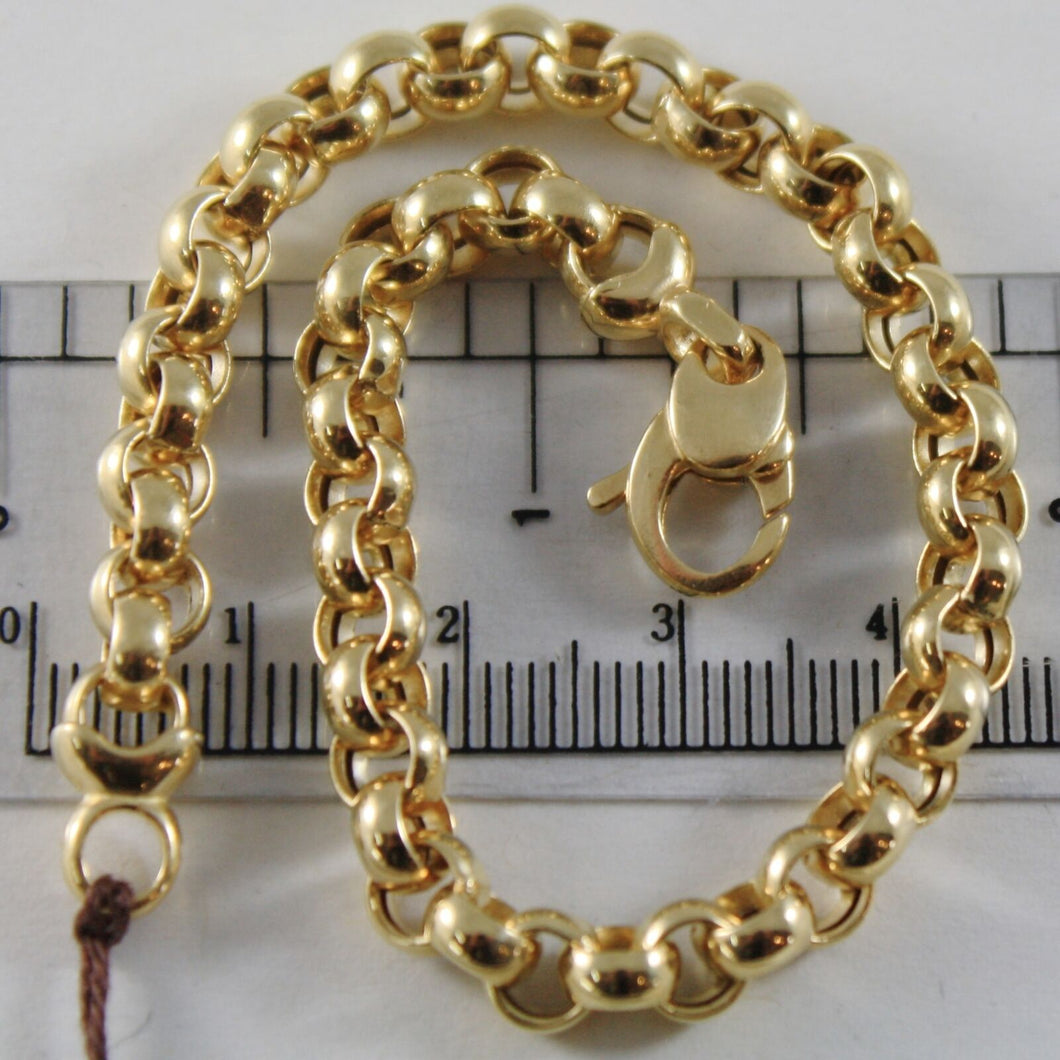 18k yellow gold bracelet 7.9 in, big round circle rolo link 5.5 mm made in Italy.