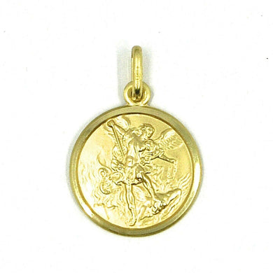 solid 18k yellow gold Saint Michael Archangel 15 mm very detailed medal, pendant.