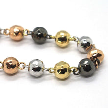 Load image into Gallery viewer, 18K YELLOW WHITE ROSE BLACK GOLD BRACELET, WORKED ALTERNATE NUGGETS SPHERE LINKS.
