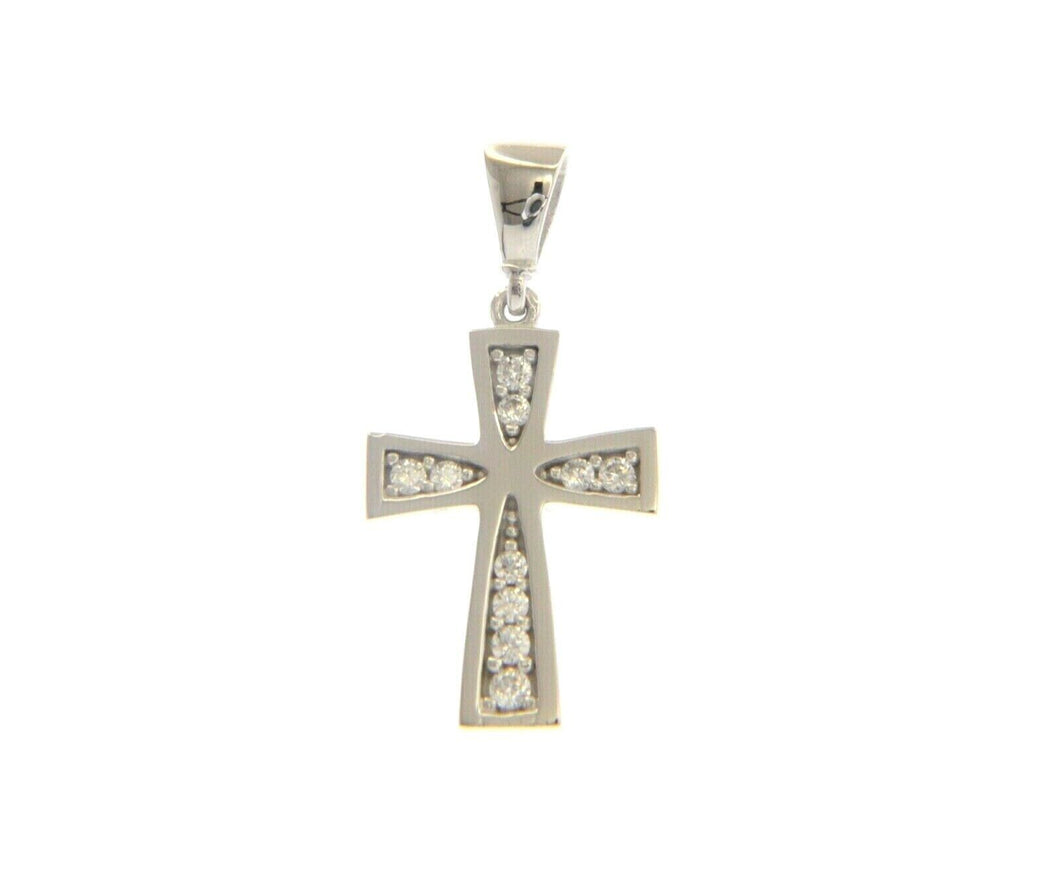 18K WHITE GOLD 17mm TRIANGLE CROSS WITH WHITE ROUND CUBIC ZIRCONIA.