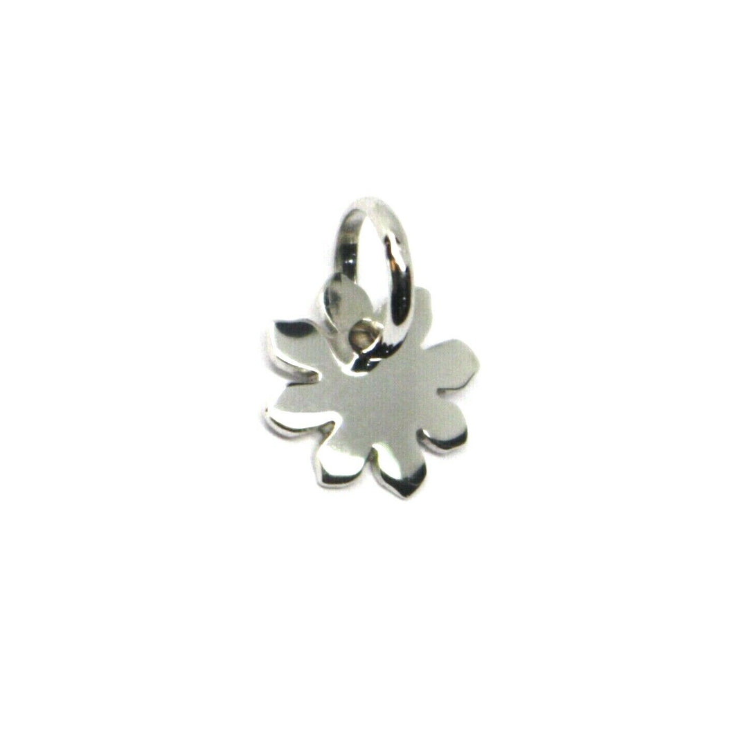 18k white gold mini flower sun flower pendant 9mm diameter, flat solid, smooth