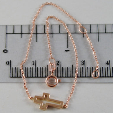 18k rose gold thin 1 mm bracelet 7.10 inches, with mini cross, made in Italy.