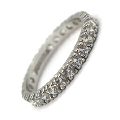 18k white gold eternity band ring, white cubic zirconia, thickness 3 mm.