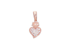 Load image into Gallery viewer, 18K ROSE GOLD SMALL 12mm SACRED HEART OF JESUS PENDANT ZIRCONIA.
