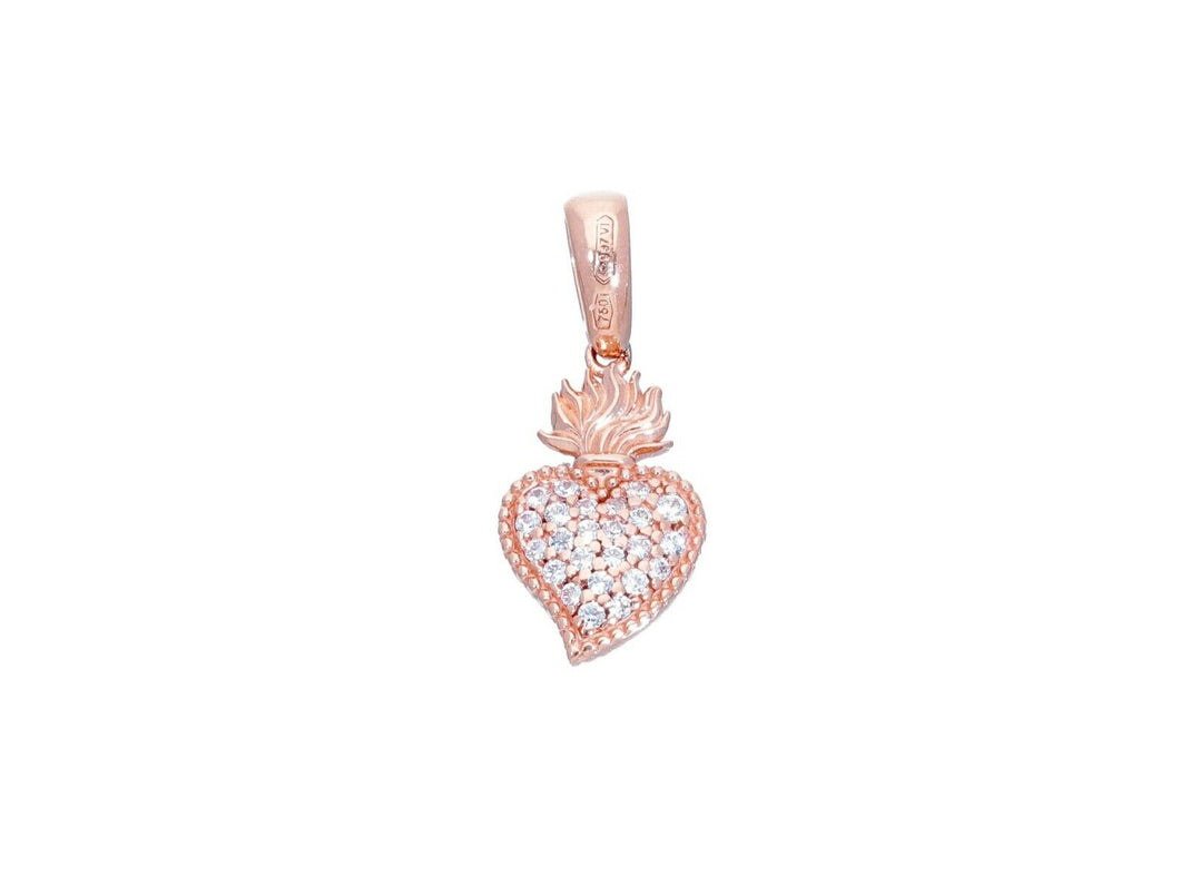 18K ROSE GOLD SMALL 12mm SACRED HEART OF JESUS PENDANT ZIRCONIA.