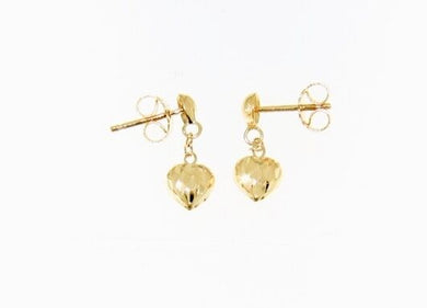 18K YELLOW GOLD EARRINGS WITH VERY SHINY HEART LOVE WORKED MADE IN ITALY 0.51 IN.