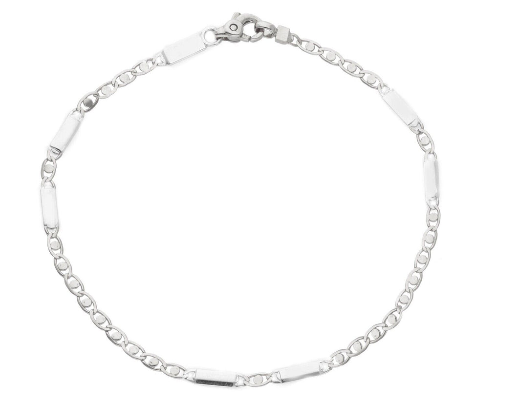 18K WHITE GOLD FLAT BRACELET 2.5mm EYES OVALS WITH CIRCLES & PLATES, 7.25